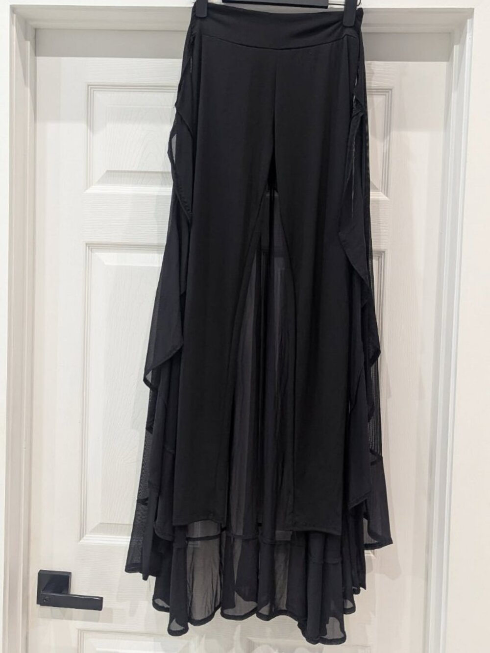 A3 Design Black Palazzo Pants with Chiffon Overlay – Size Small - Picture 2 of 4